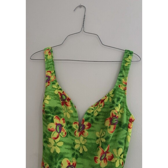 VTG 90s La Blanca Sz 10 Swimsuit Floral 1 Piece Plunge Front Low Back High Cut - Picture 2 of 7